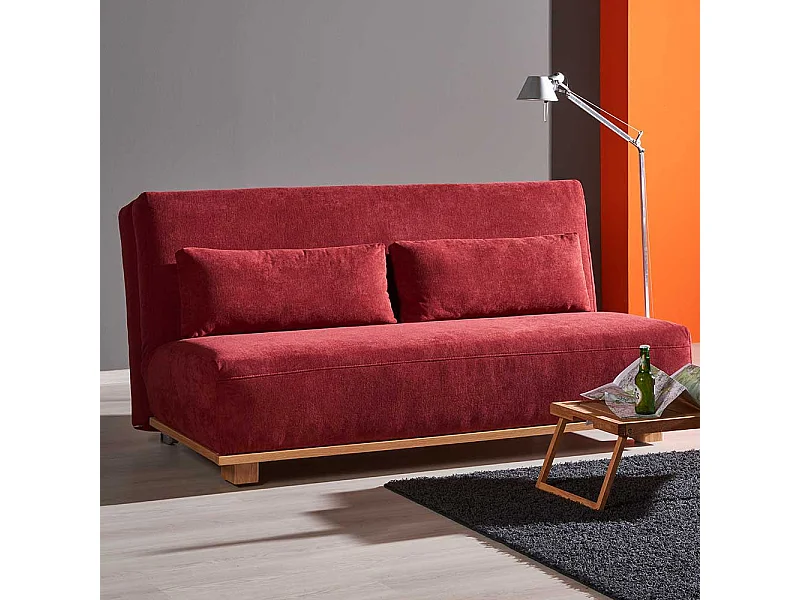 Schlafcouch in Rot Stoff Eiche Massivholz