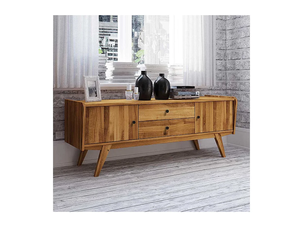 Massivholz Lowboard aus Wildeiche geölt Retrostil