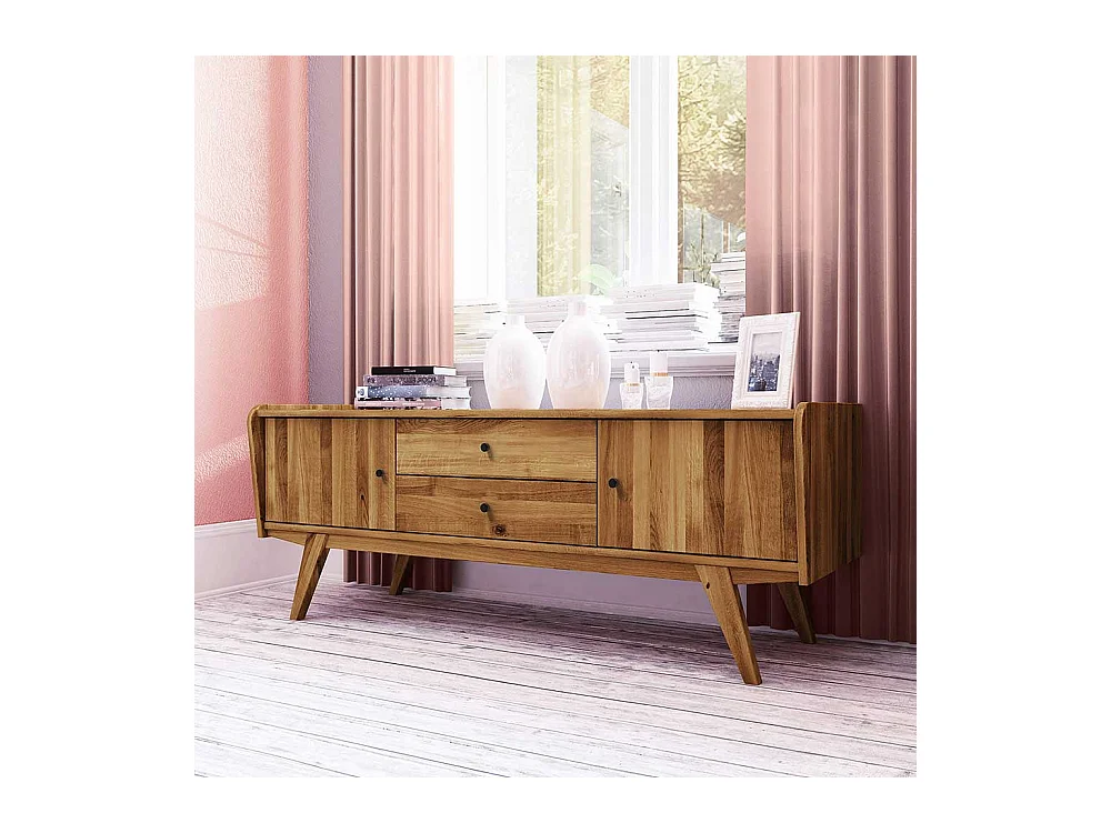 Massivholz Lowboard aus Wildeiche geölt Retrostil