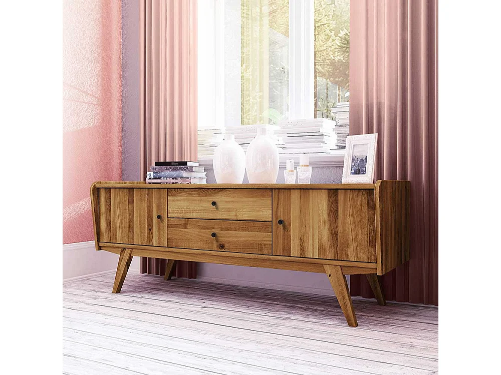 Massivholz Lowboard aus Wildeiche geölt Retrostil