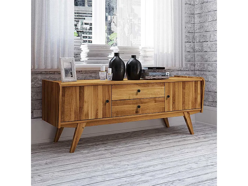 Massivholz Lowboard aus Wildeiche geölt Retrostil