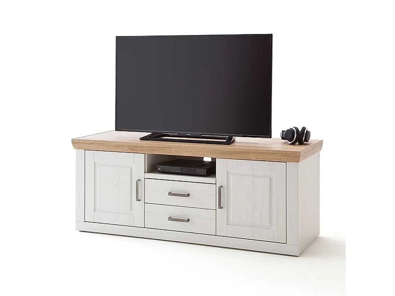 Landhaus Lowboard in Weiß Eiche Optik