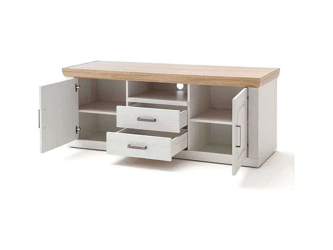 Landhaus Lowboard in Weiß Eiche Optik