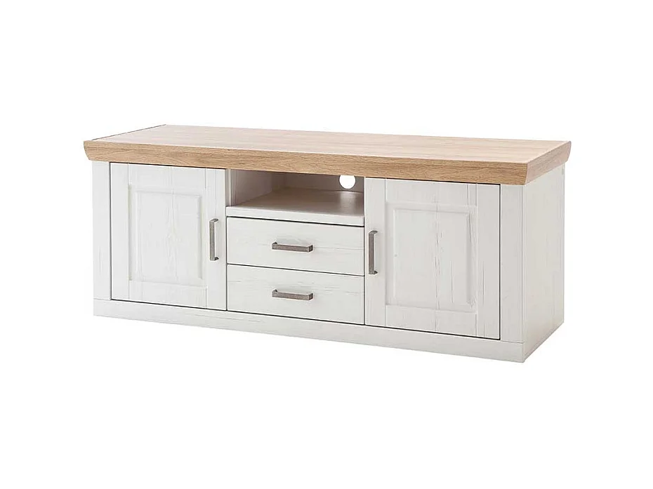 Landhaus Lowboard in Weiß Eiche Optik