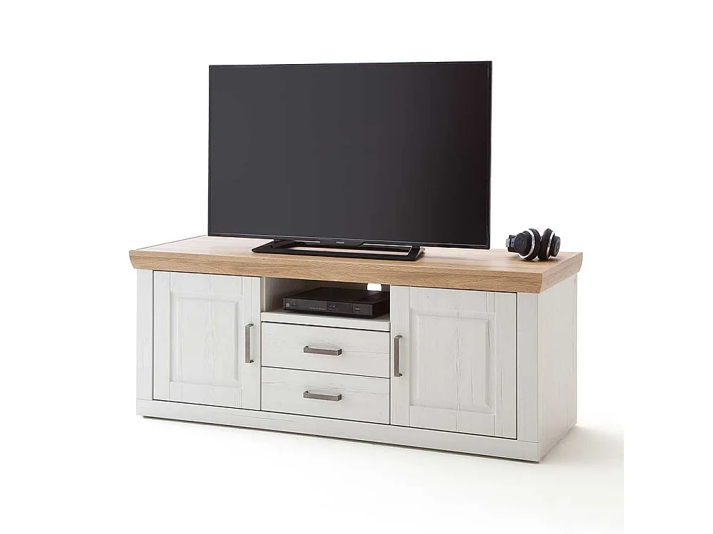 Landhaus Lowboard in Weiß Eiche Optik