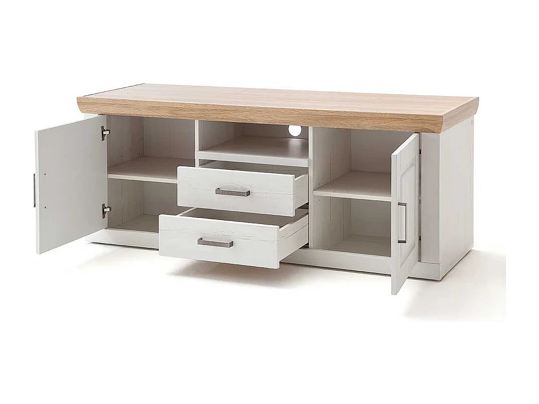 Landhaus Lowboard in Weiß Eiche Optik