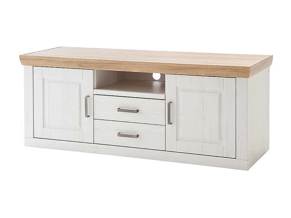 Landhaus Lowboard in Weiß Eiche Optik