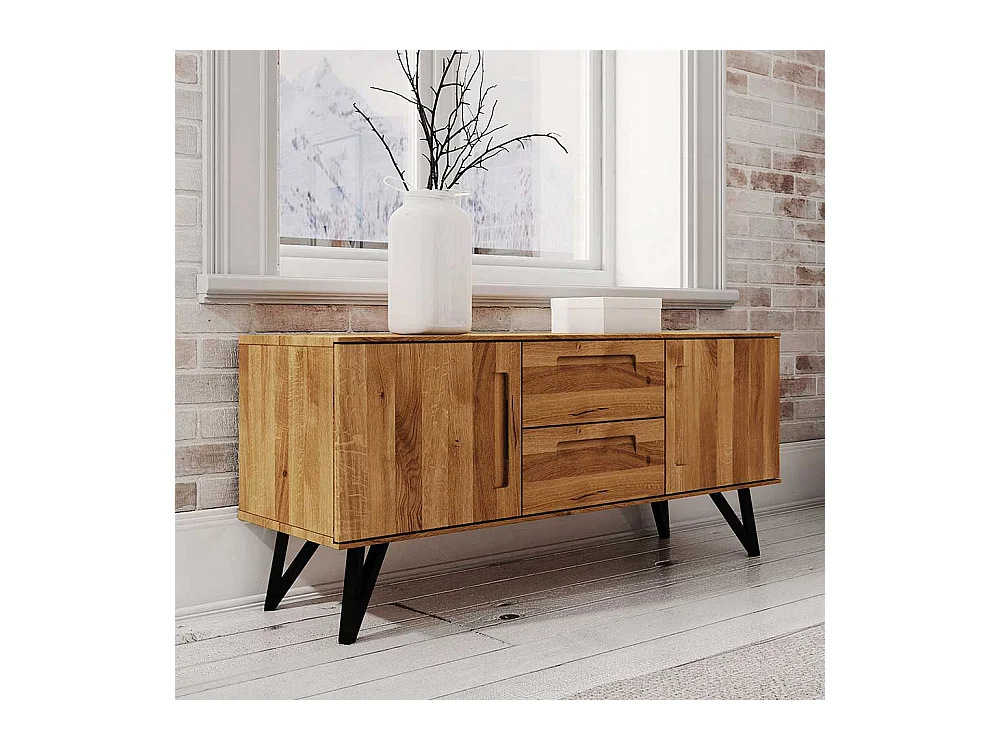 Anrichte aus Wildeiche Massivholz und Stahl Griffmulden