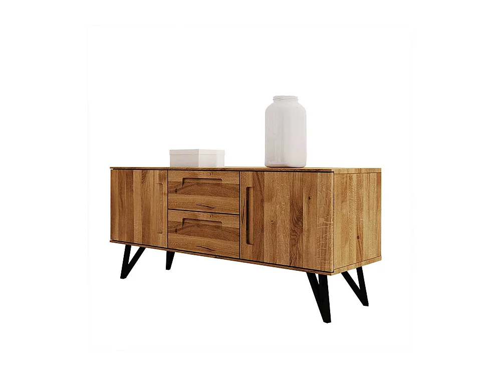 Anrichte aus Wildeiche Massivholz und Stahl Griffmulden