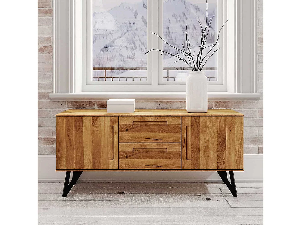 Anrichte aus Wildeiche Massivholz und Stahl Griffmulden