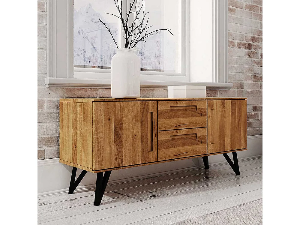 Anrichte aus Wildeiche Massivholz und Stahl Griffmulden