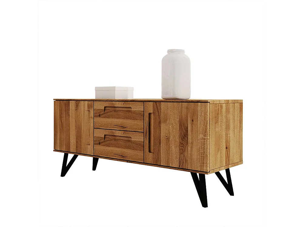 Anrichte aus Wildeiche Massivholz und Stahl Griffmulden