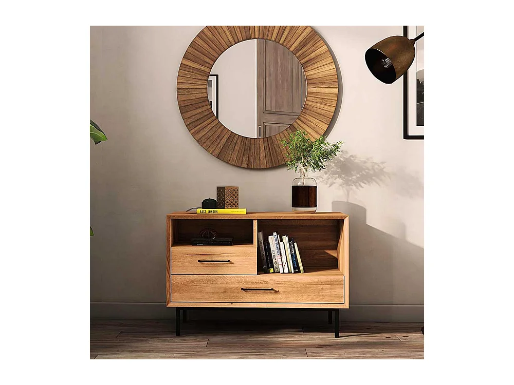Holzkommode Wildeiche mit zwei Schubladen Skandi Design