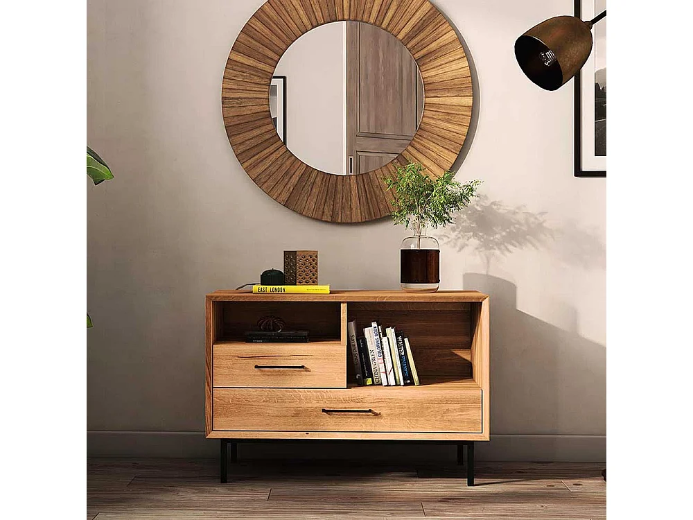 Holzkommode Wildeiche mit zwei Schubladen Skandi Design