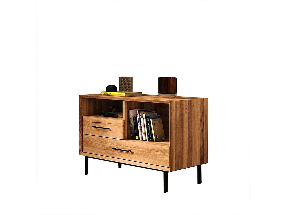 Holzkommode Wildeiche mit zwei Schubladen Skandi Design
