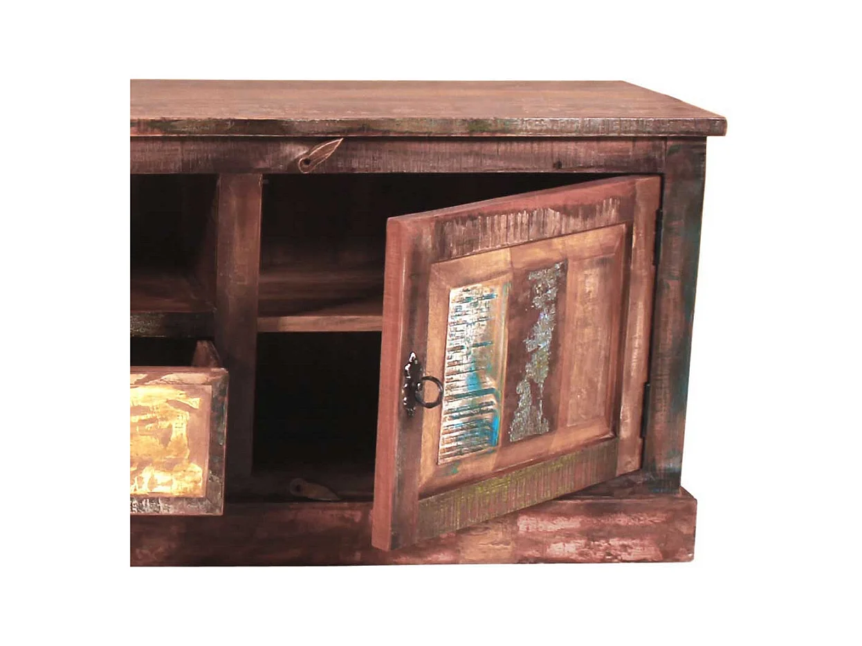 Shabby Chic Lowboard aus Recyclingholz Bunt Braun