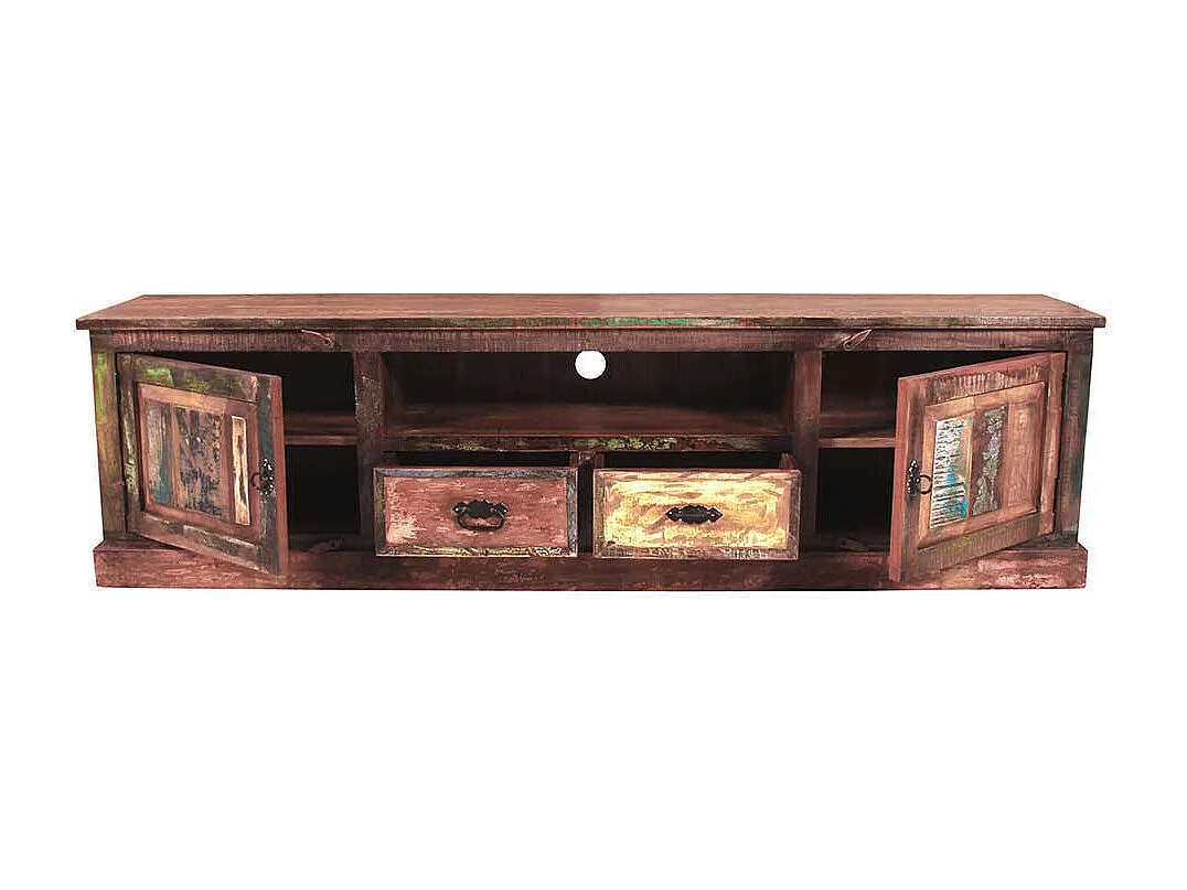 Shabby Chic Lowboard aus Recyclingholz Bunt Braun