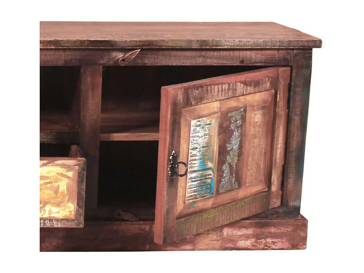 Shabby Chic Lowboard aus Recyclingholz Bunt Braun