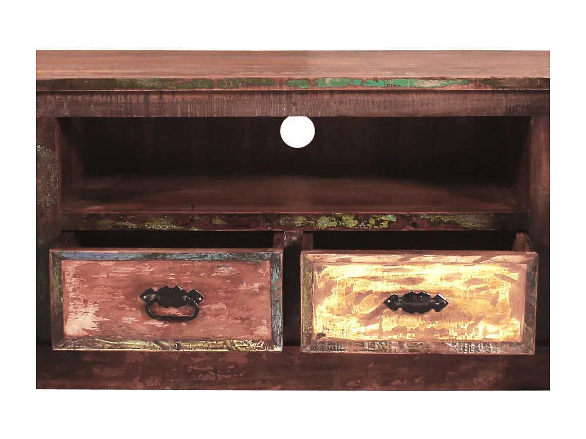 Shabby Chic Lowboard aus Recyclingholz Bunt Braun