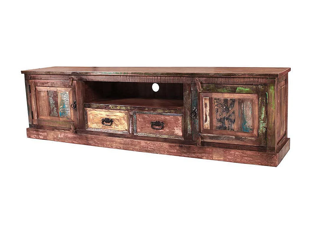 Shabby Chic Lowboard aus Recyclingholz Bunt Braun