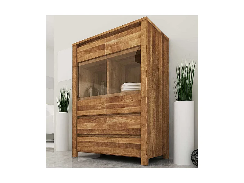 Esszimmer Highboard aus Wildeiche massiv geölt Glas
