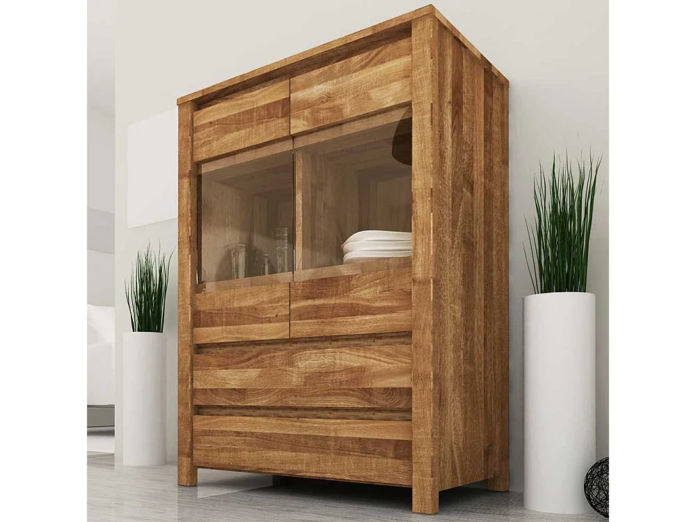 Esszimmer Highboard aus Wildeiche massiv geölt Glas