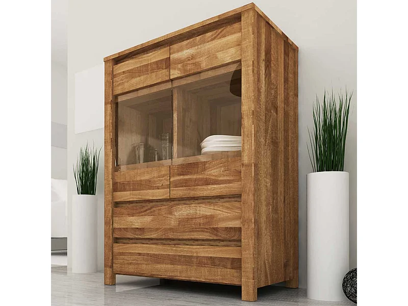 Esszimmer Highboard aus Wildeiche massiv geölt Glas