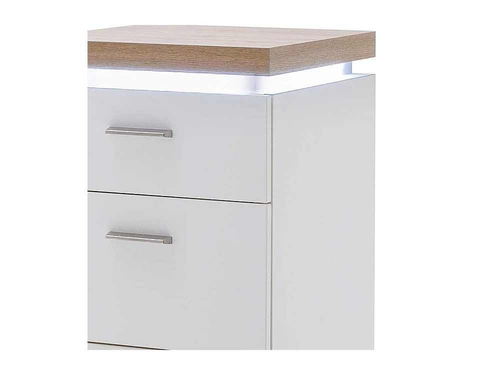 Säulenkommode in Weiß und Wildeiche Optik LED Beleuchtung