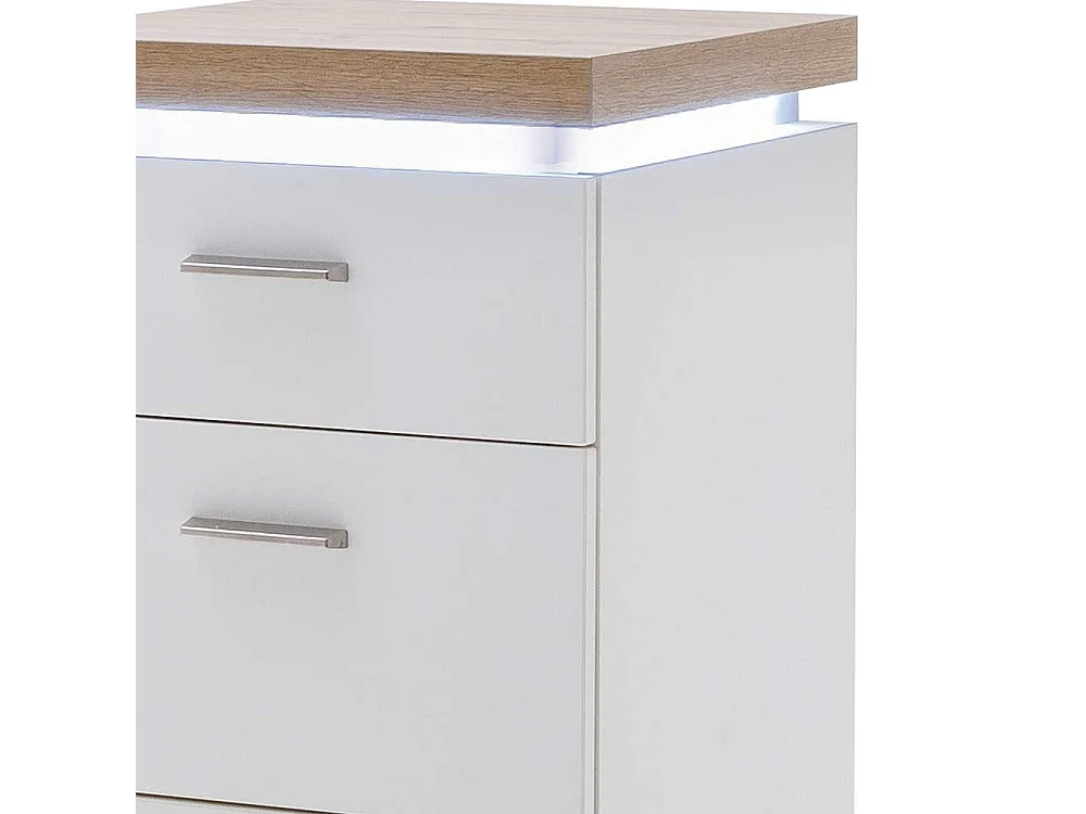 Säulenkommode in Weiß und Wildeiche Optik LED Beleuchtung