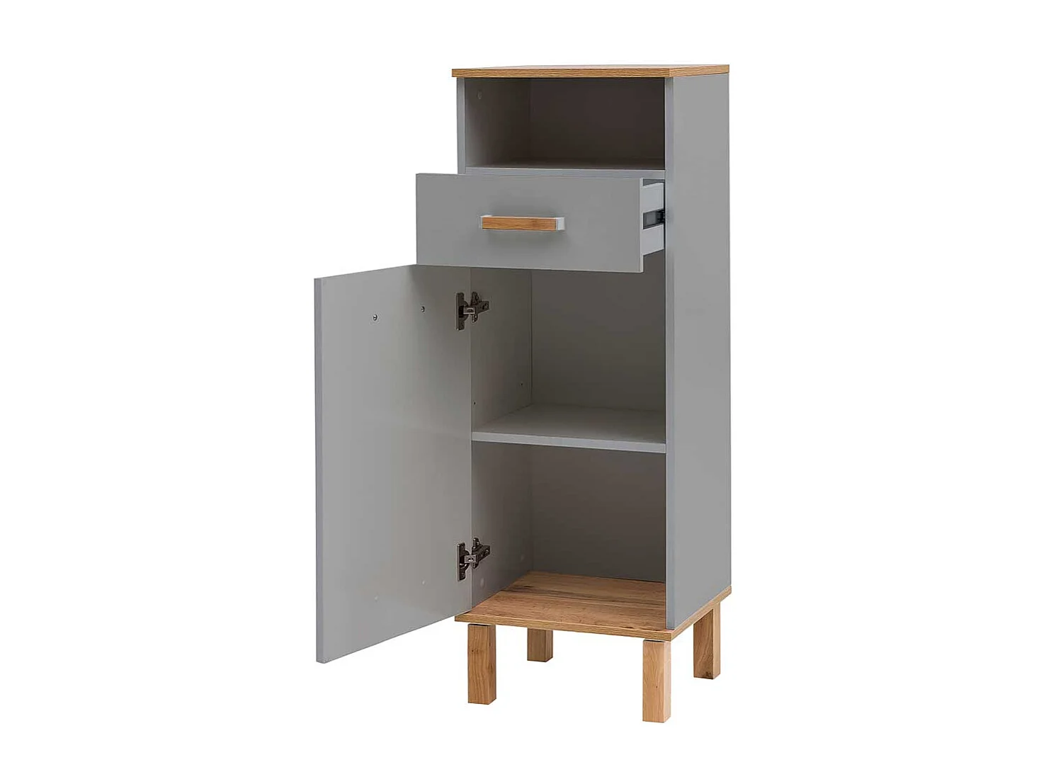 Bad Highboard in Platingrau und Eichefarben 1 Tür 1 Schublade