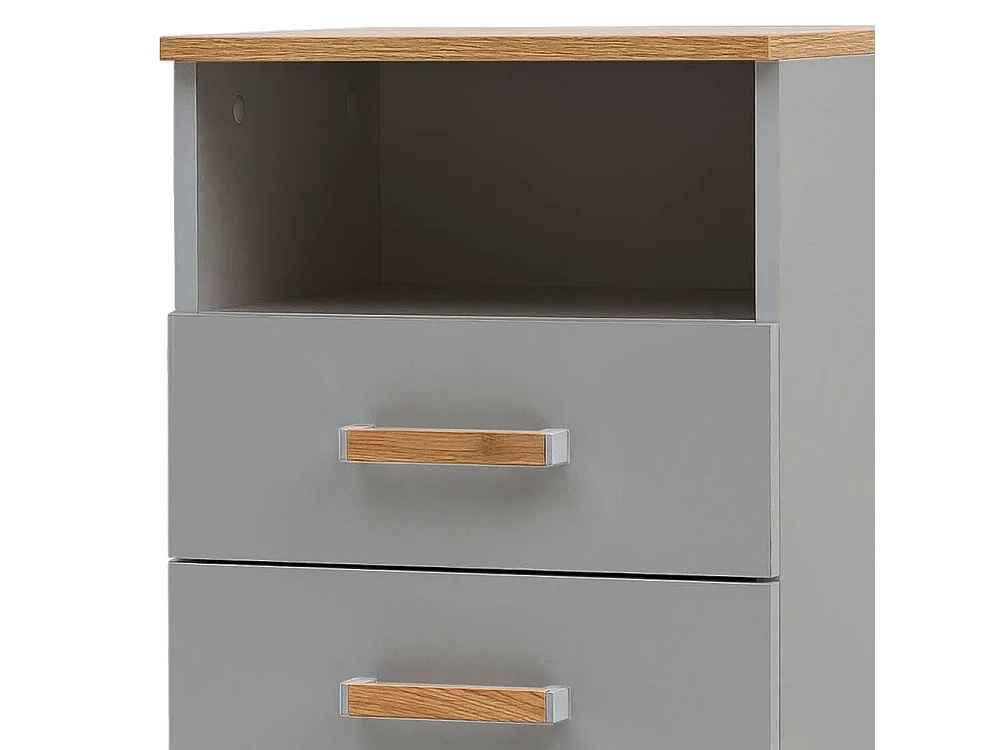 Bad Highboard in Platingrau und Eichefarben 1 Tür 1 Schublade