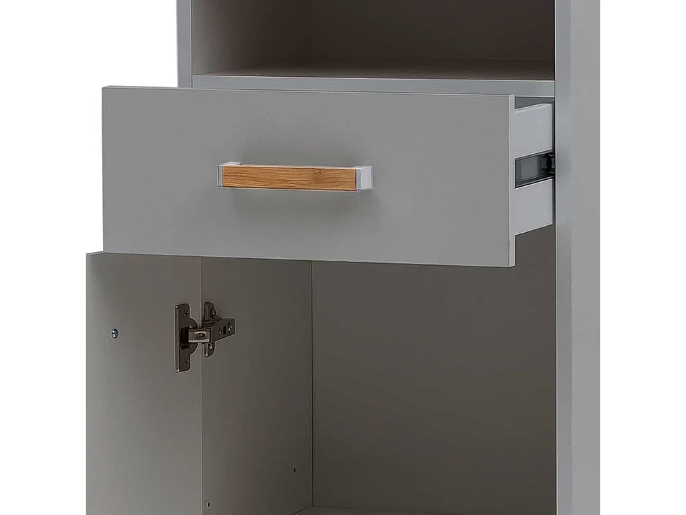 Bad Highboard in Platingrau und Eichefarben 1 Tür 1 Schublade