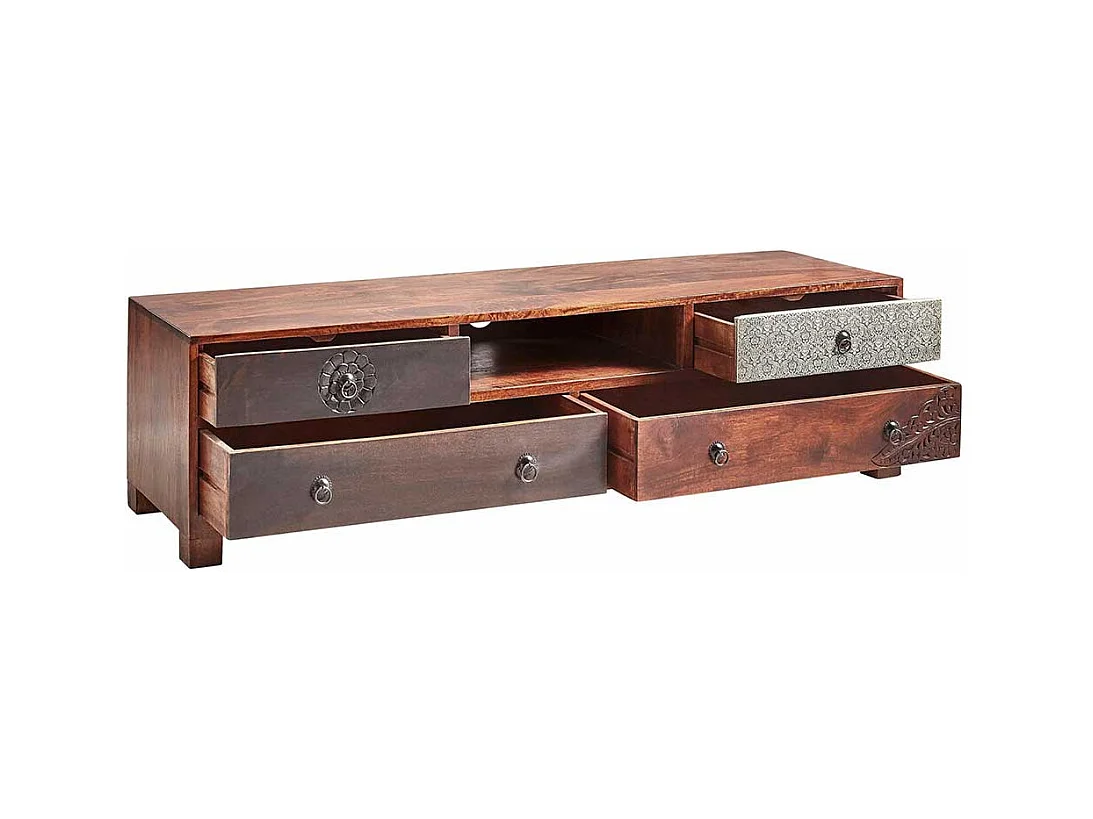 Vintage Lowboard aus Akazie Massivholz mehrfarbig