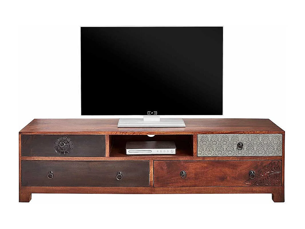 Vintage Lowboard aus Akazie Massivholz mehrfarbig