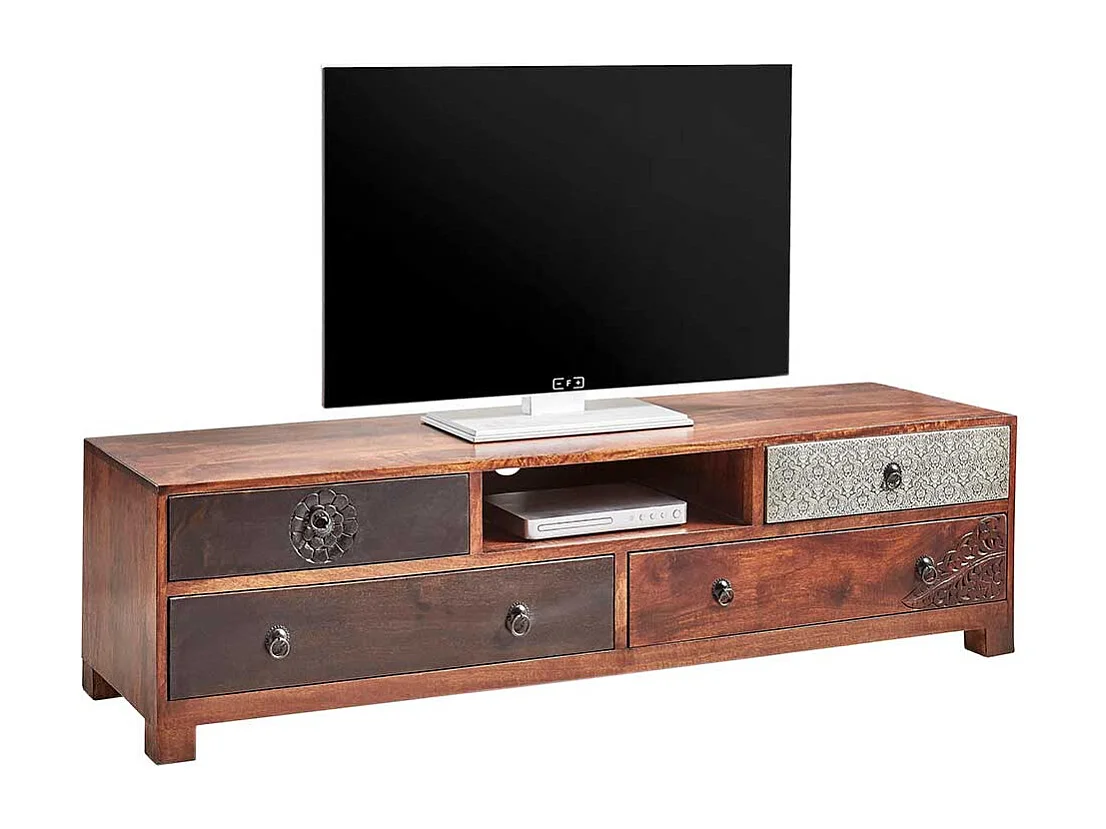 Vintage Lowboard aus Akazie Massivholz mehrfarbig