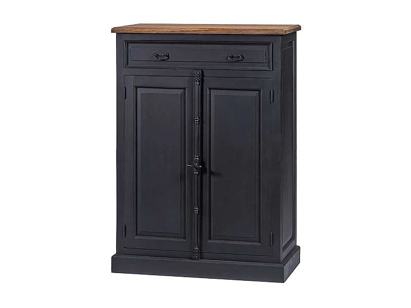 Highboard mit einer Schublade und Tür Schwarz Teakfarben