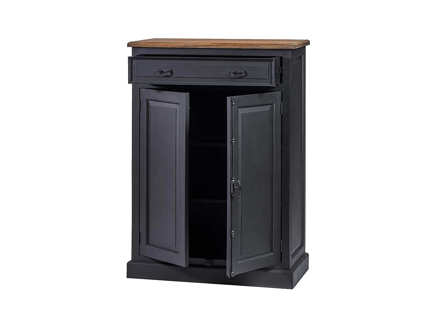 Highboard mit einer Schublade und Tür Schwarz Teakfarben