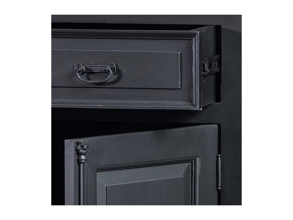 Highboard mit einer Schublade und Tür Schwarz Teakfarben