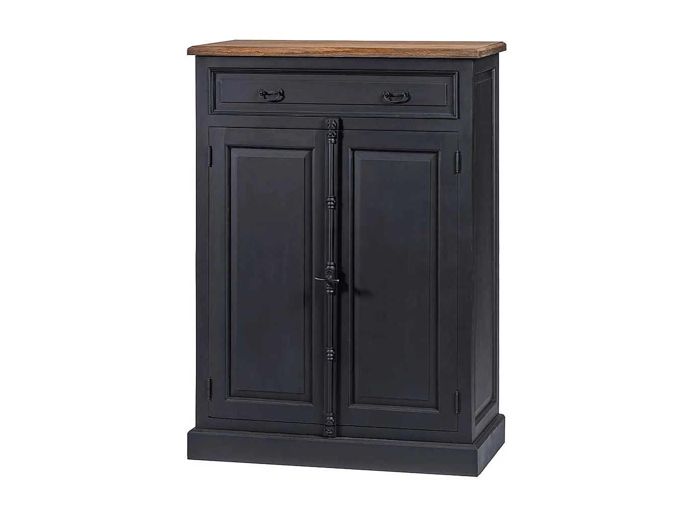 Highboard mit einer Schublade und Tür Schwarz Teakfarben