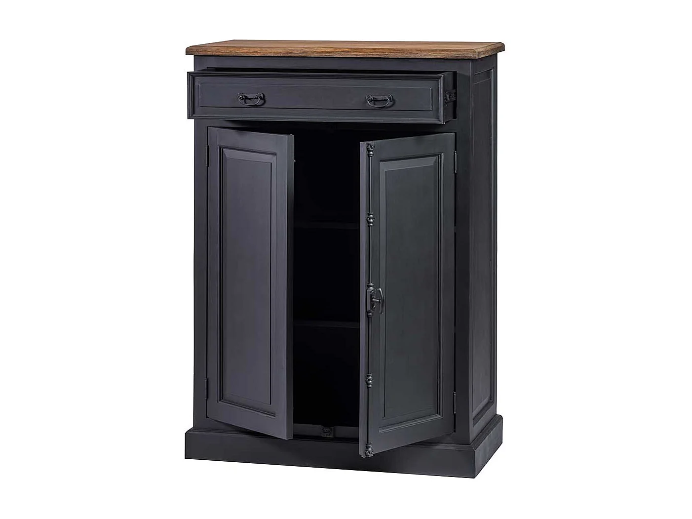 Highboard mit einer Schublade und Tür Schwarz Teakfarben