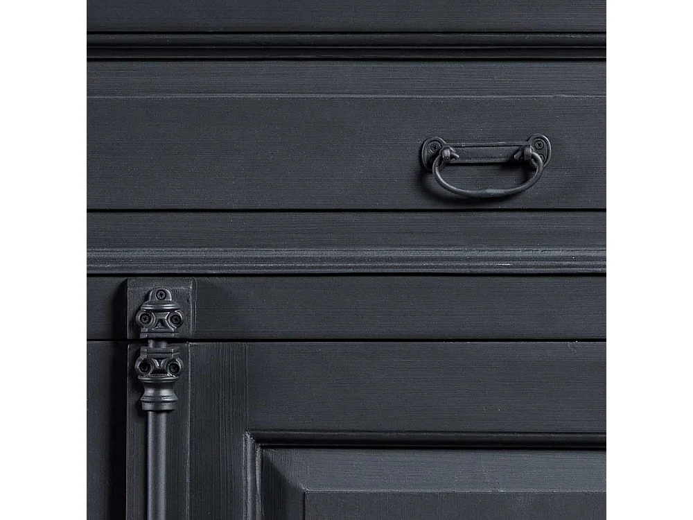 Highboard mit einer Schublade und Tür Schwarz Teakfarben