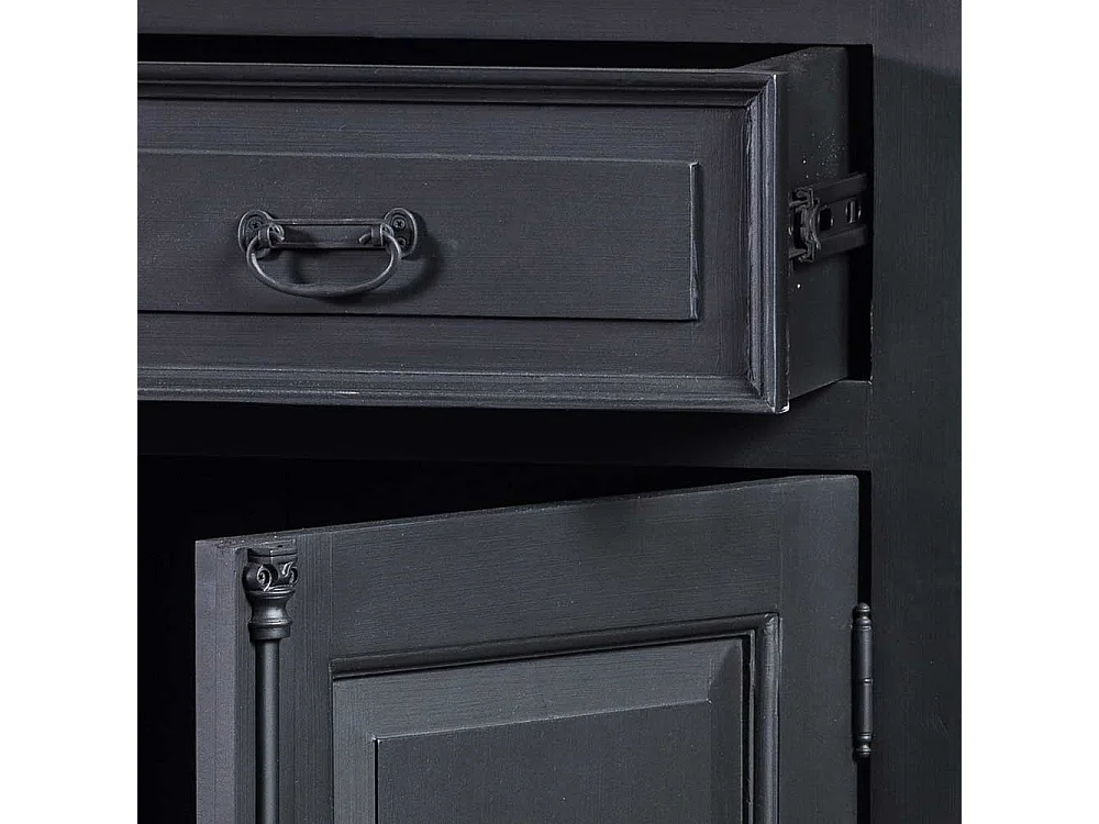 Highboard mit einer Schublade und Tür Schwarz Teakfarben