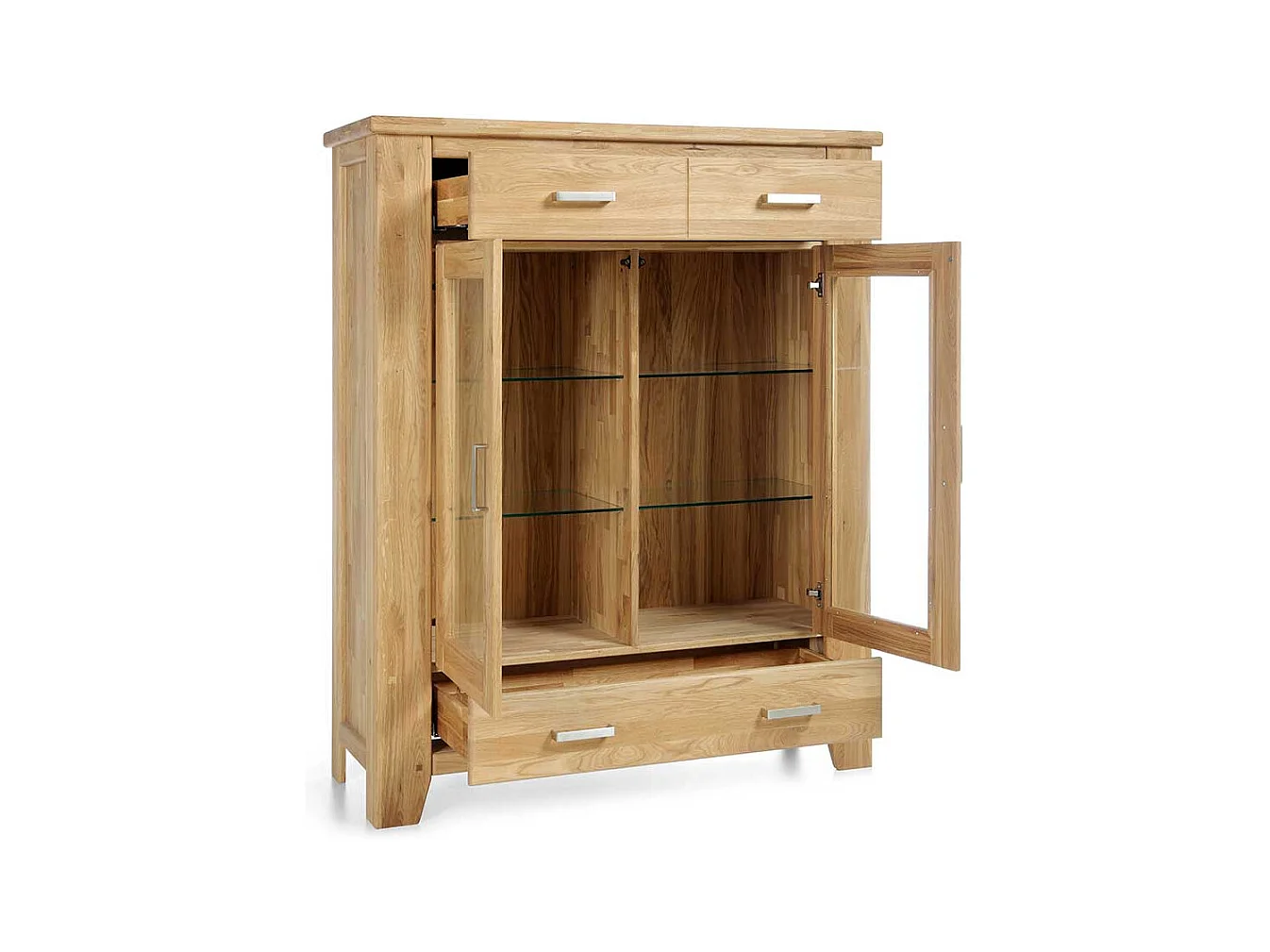 Highboard Vitrine aus Wildeiche Massivholz Soft Close Funktion