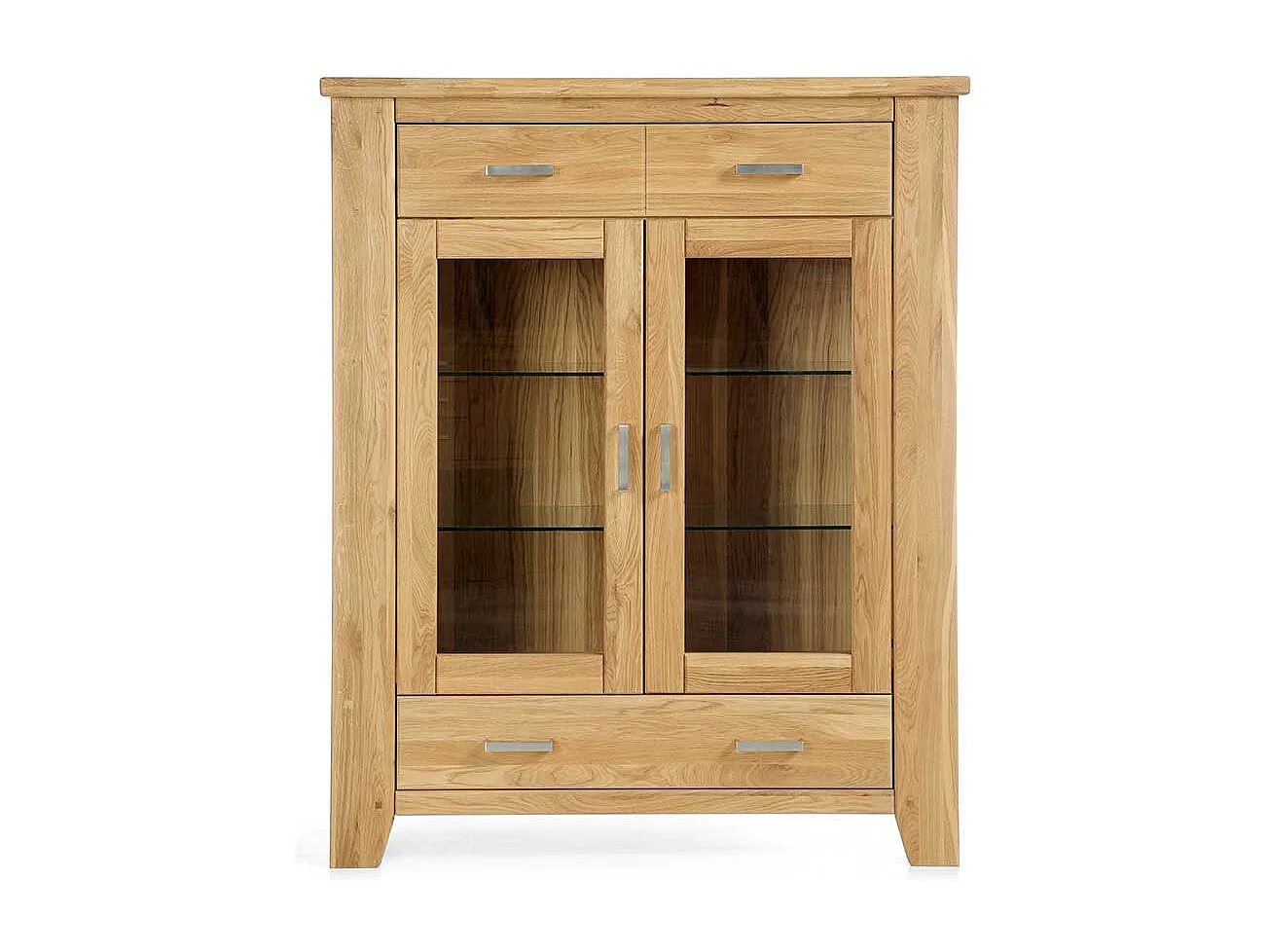 Highboard Vitrine aus Wildeiche Massivholz Soft Close Funktion
