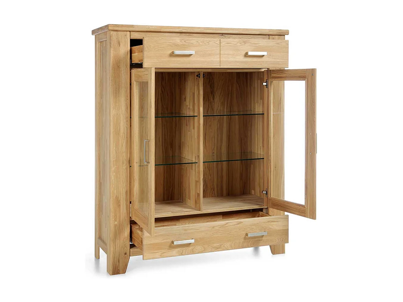 Highboard Vitrine aus Wildeiche Massivholz Soft Close Funktion