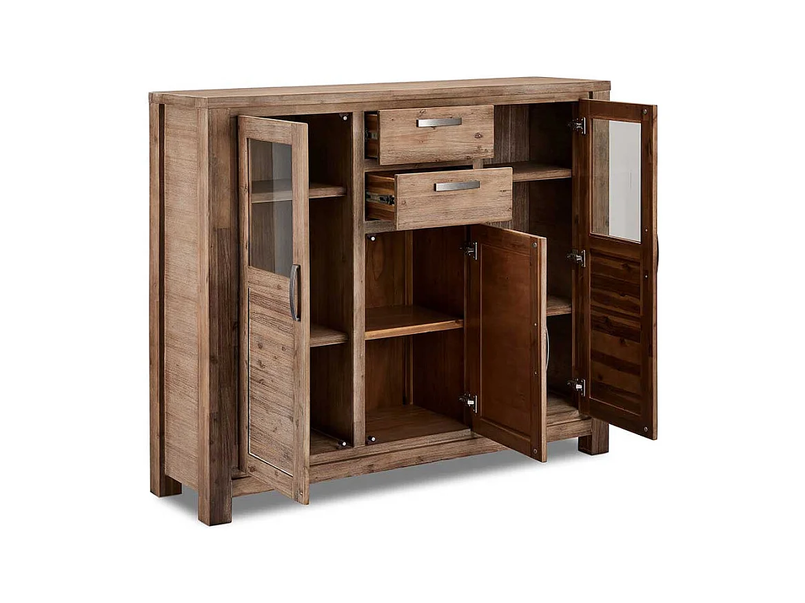 Rustikales Highboard aus Akazie teilmassiv dunkel lackiert