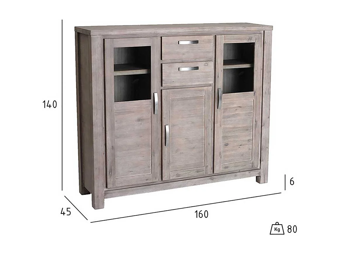 Rustikales Highboard aus Akazie teilmassiv dunkel lackiert
