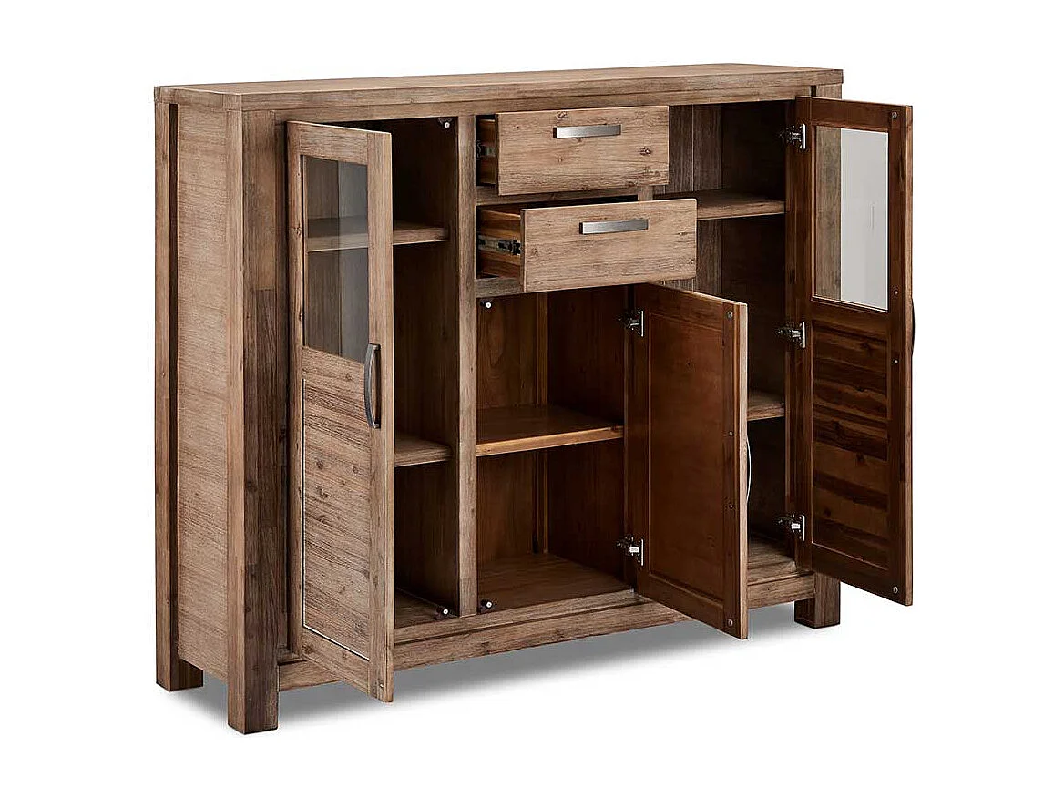 Rustikales Highboard aus Akazie teilmassiv dunkel lackiert