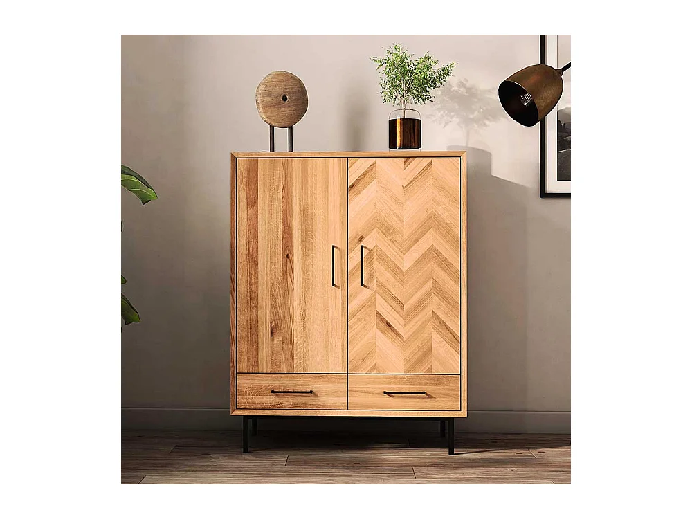 Wohnzimmer Highboard aus Wildeiche Massivholz Skandi Design