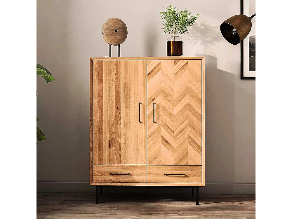 Wohnzimmer Highboard aus Wildeiche Massivholz Skandi Design
